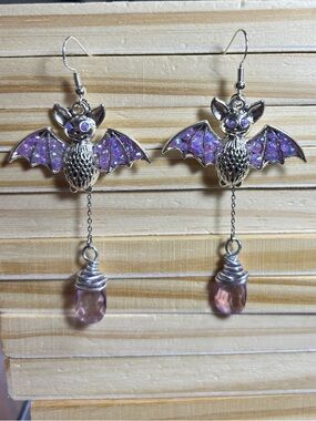 3/$25 Purple Bat Dangle Earrings